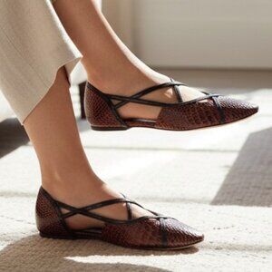 Giorgio Armani Brown Reptile Embossed Slip-On Ballet Flats Size 36.5  (US 6.5)